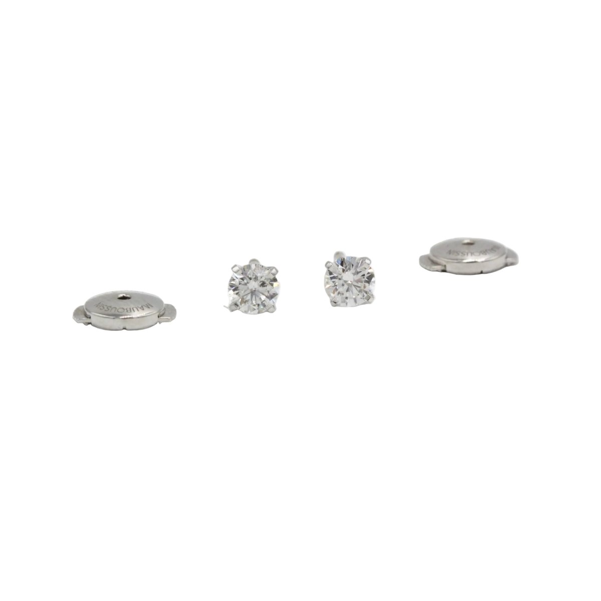 Boucles d'oreilles Puces MAUBOUSSIN "Mon premier pas d'amour" en or blanc et diamants - Castafiore