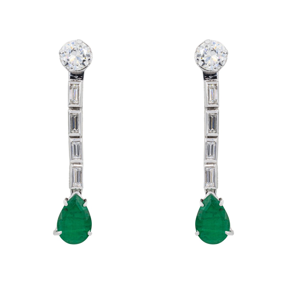 Boucles d'oreilles Puces Or blanc Emeraude - Castafiore