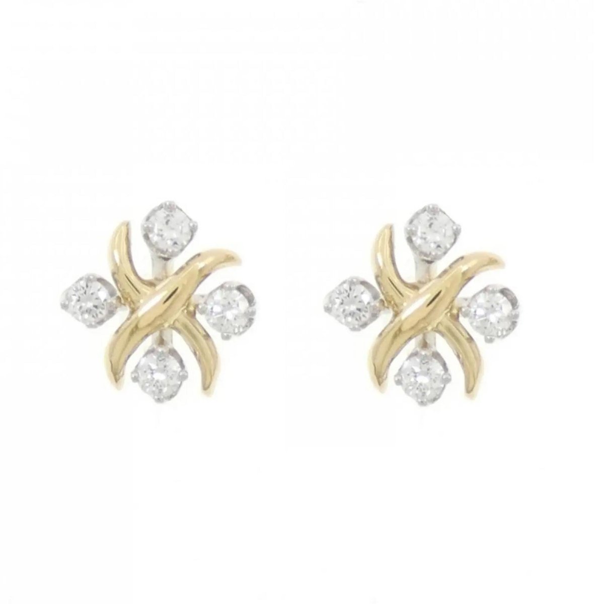 Boucles d'oreilles Puces TIFFANY & CO. "Sixteen Stone" en or jaune, platine et diamants - Castafiore