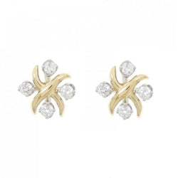 Boucles d'oreilles Puces TIFFANY & CO. "Sixteen Stone" en or jaune, platine et diamants - Castafiore