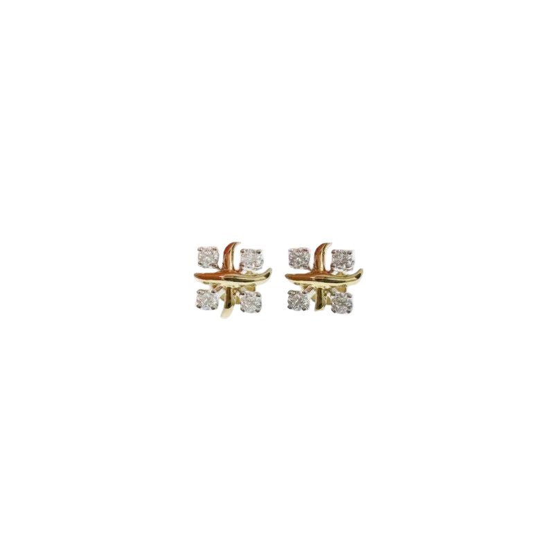 Boucles d'oreilles Puces TIFFANY & CO. "Sixteen Stone" en or jaune, platine et diamants - Castafiore