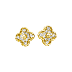 Boucles d'oreilles Puces VAN CLEEF & ARPELS "Alhambra" en or jaune et diamants - Castafiore