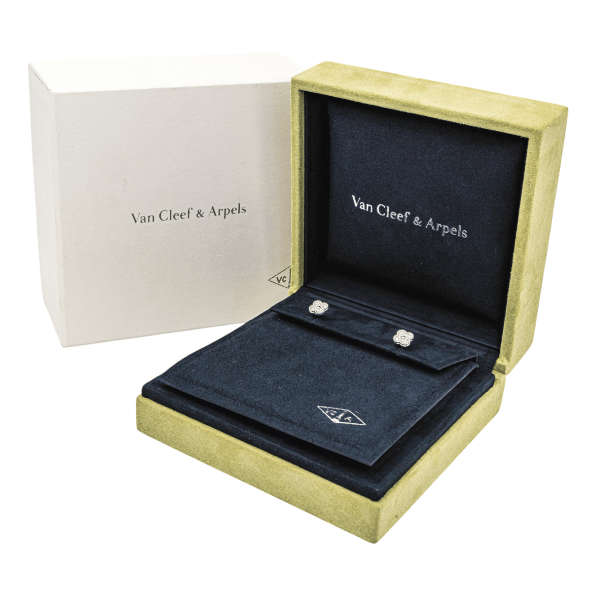 Boucles d'oreilles Puces VAN CLEEF & ARPELS "Sweet Alhambra" en or blanc et diamants - Castafiore