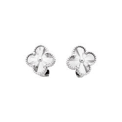Boucles d'oreilles Puces VAN CLEEF & ARPELS "Vintage Alhambra" en or blanc - Castafiore