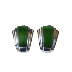 Boucles d'Oreilles Puiforcat par André Vassort Jade sur Or et Argent - Castafiore
