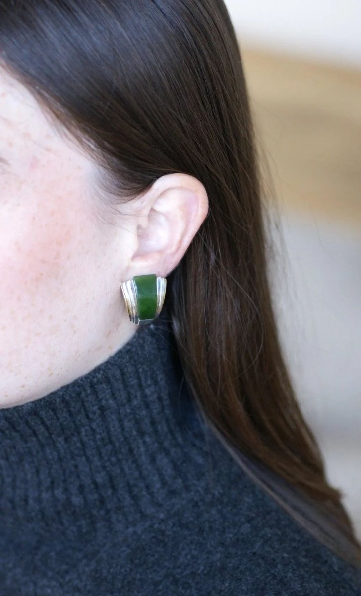 Boucles d'Oreilles Puiforcat par André Vassort Jade sur Or et Argent - Castafiore