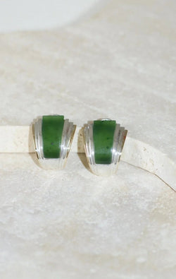 Boucles d'Oreilles Puiforcat par André Vassort Jade sur Or et Argent - Castafiore