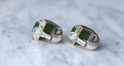 Boucles d'Oreilles Puiforcat par André Vassort Jade sur Or et Argent - Castafiore