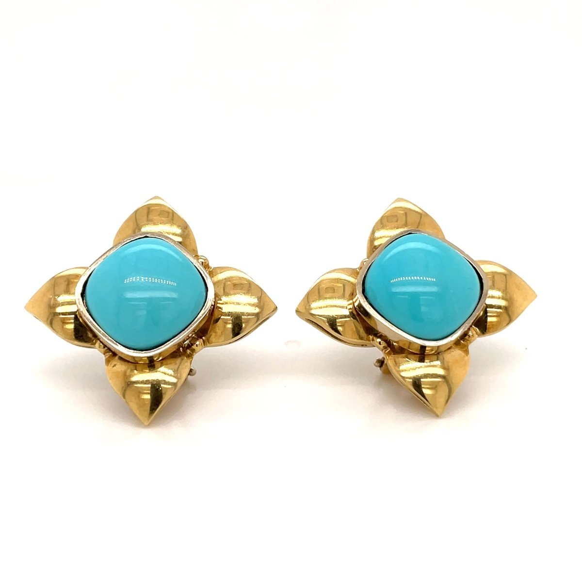 Boucles d'oreilles rétro Turquoise et Fleur d'or - Castafiore
