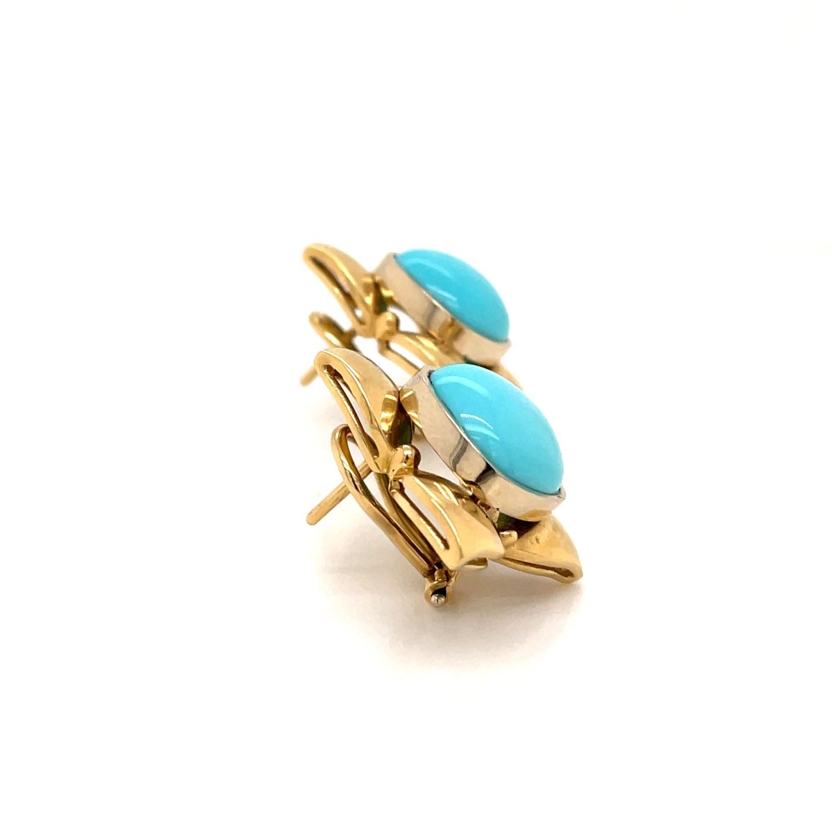 Boucles d'oreilles rétro Turquoise et Fleur d'or - Castafiore