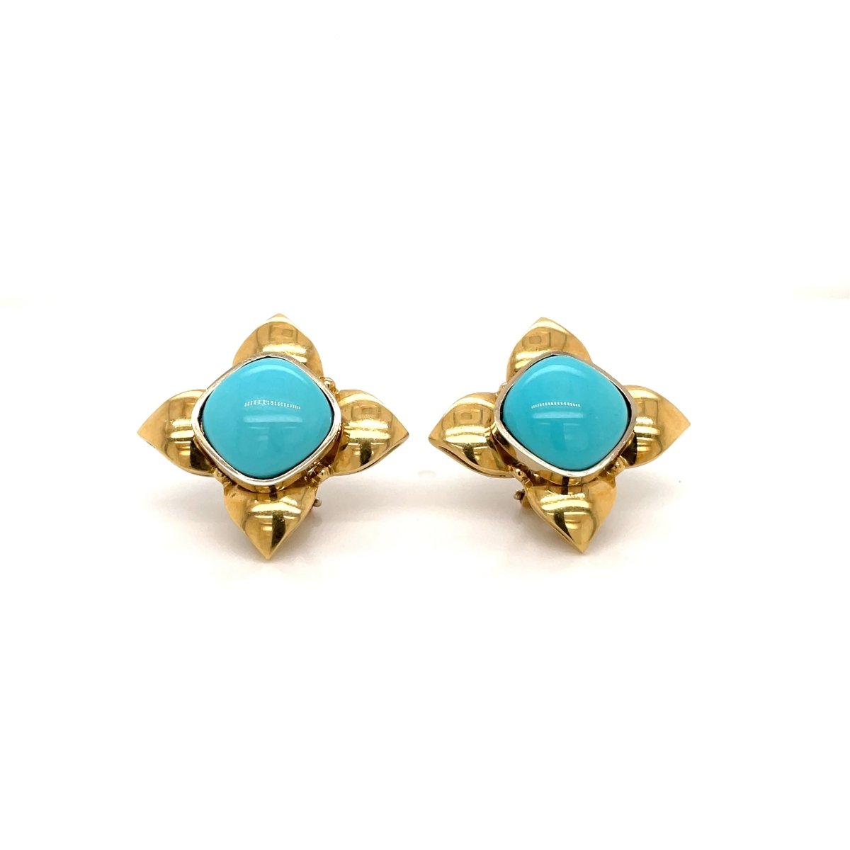 Boucles d'oreilles rétro Turquoise et Fleur d'or - Castafiore