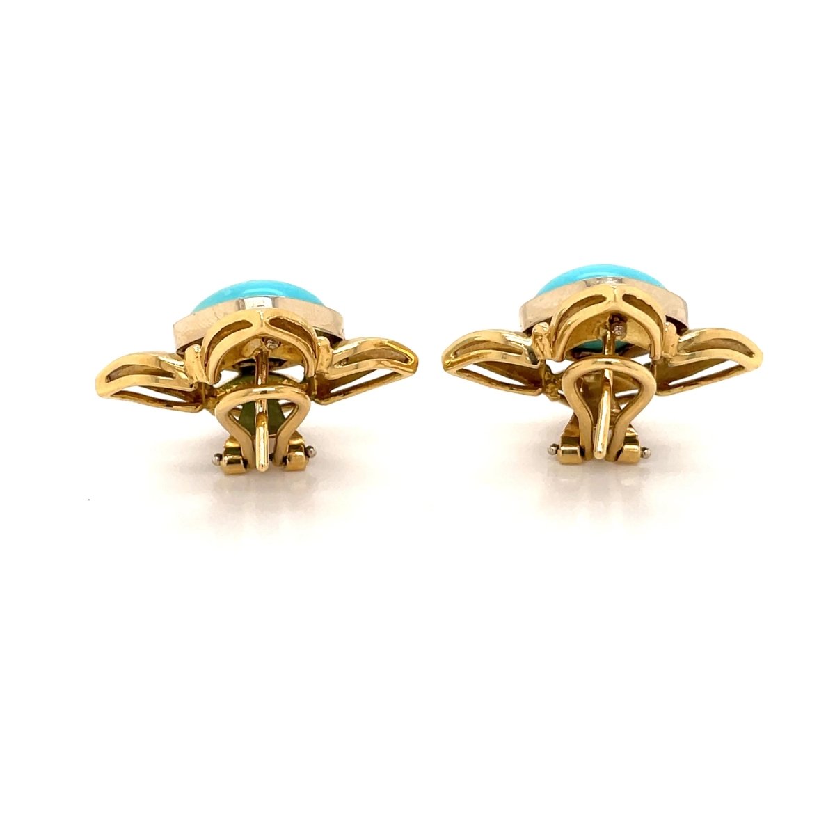 Boucles d'oreilles rétro Turquoise et Fleur d'or - Castafiore