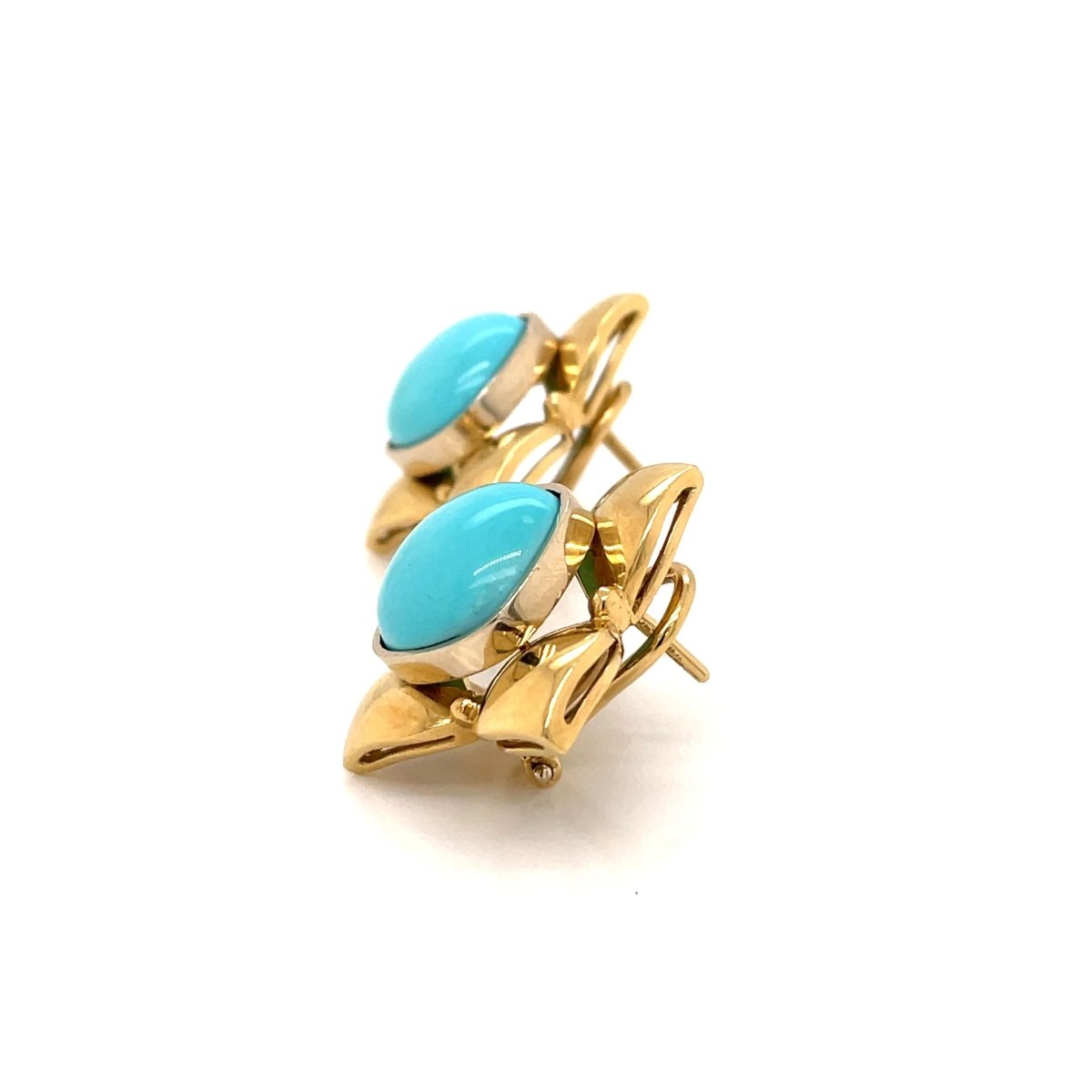 Boucles d'oreilles rétro Turquoise et Fleur d'or - Castafiore