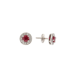 Boucles d'Oreilles Rubis Birman Diamants Or Gris 18 Carats - Castafiore