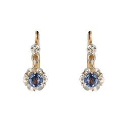 Boucles doreilles saphirs anciennes en dormeuse - Castafiore