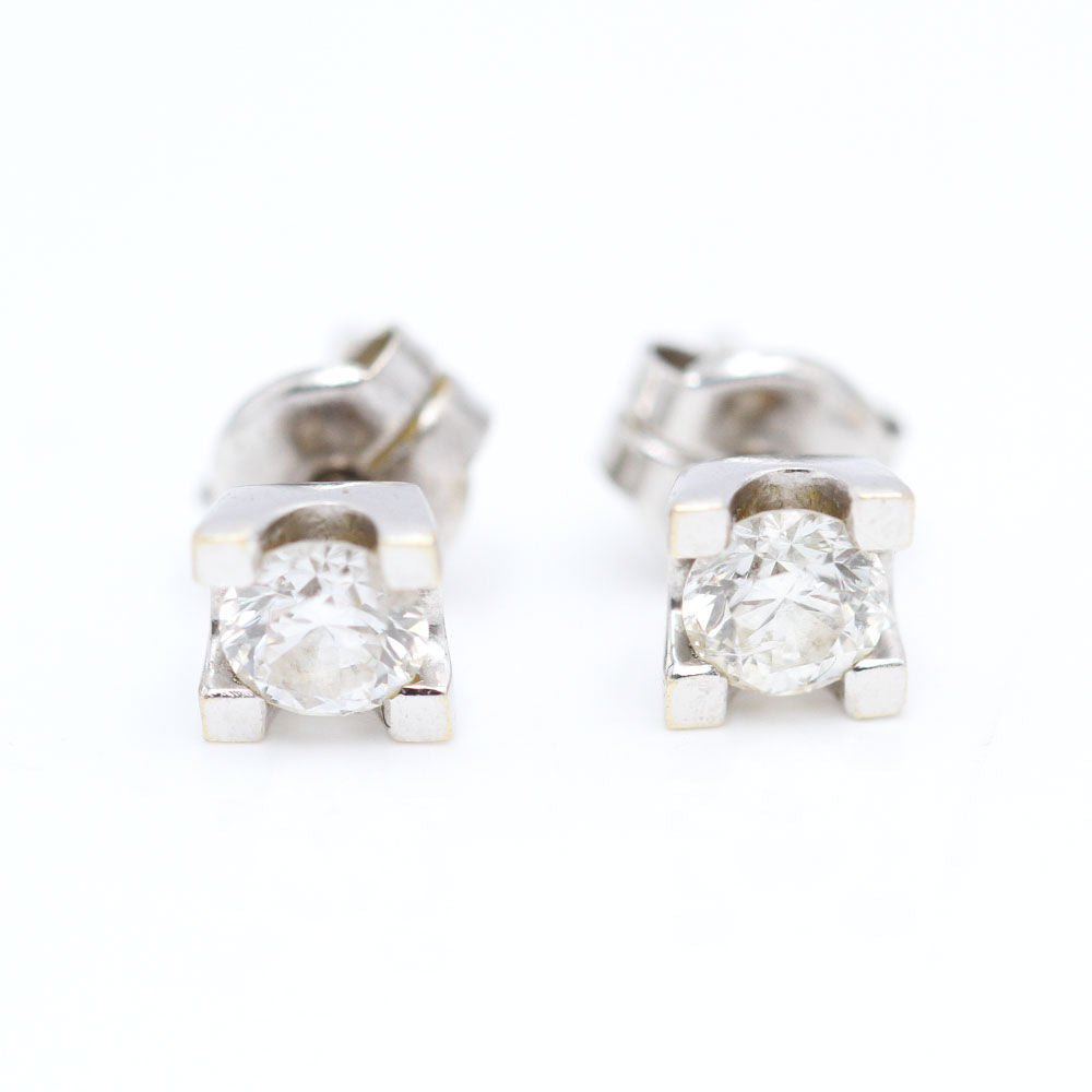 Boucles d'oreilles solitaires en or blanc 18k avec diamants - Castafiore