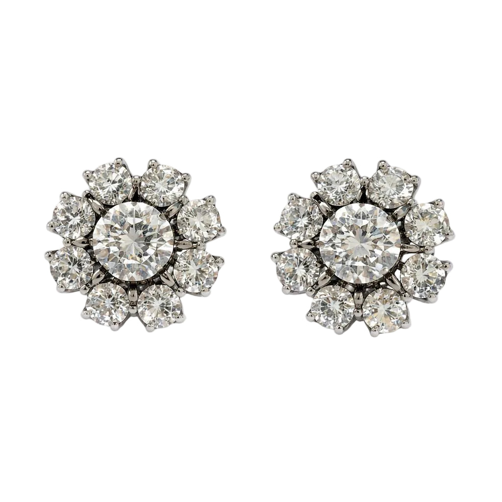 Boucles d'oreilles style rosetón en or blanc et diamants - Castafiore