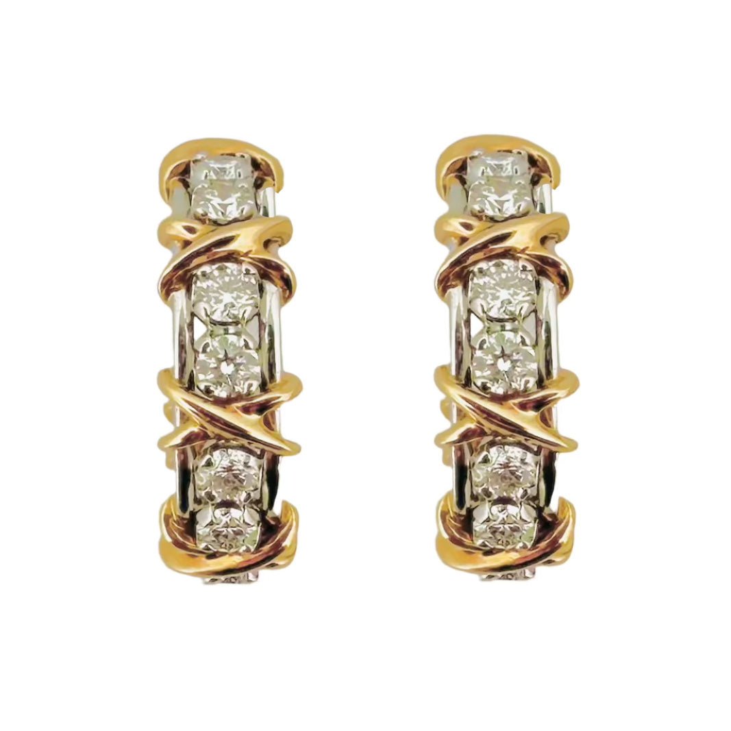 Boucles d'oreilles Tiffany & Co en or jaune, or blanc et diamant - Castafiore