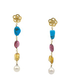 Boucles d'oreilles "Tous" en or jaune, turquoise, topaze et perle - Castafiore