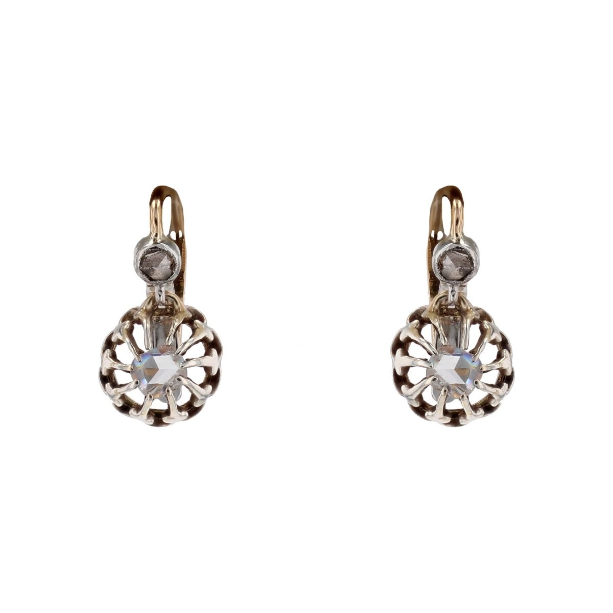 Boucles d'oreilles trembleuses en or jaune et diamants - Castafiore