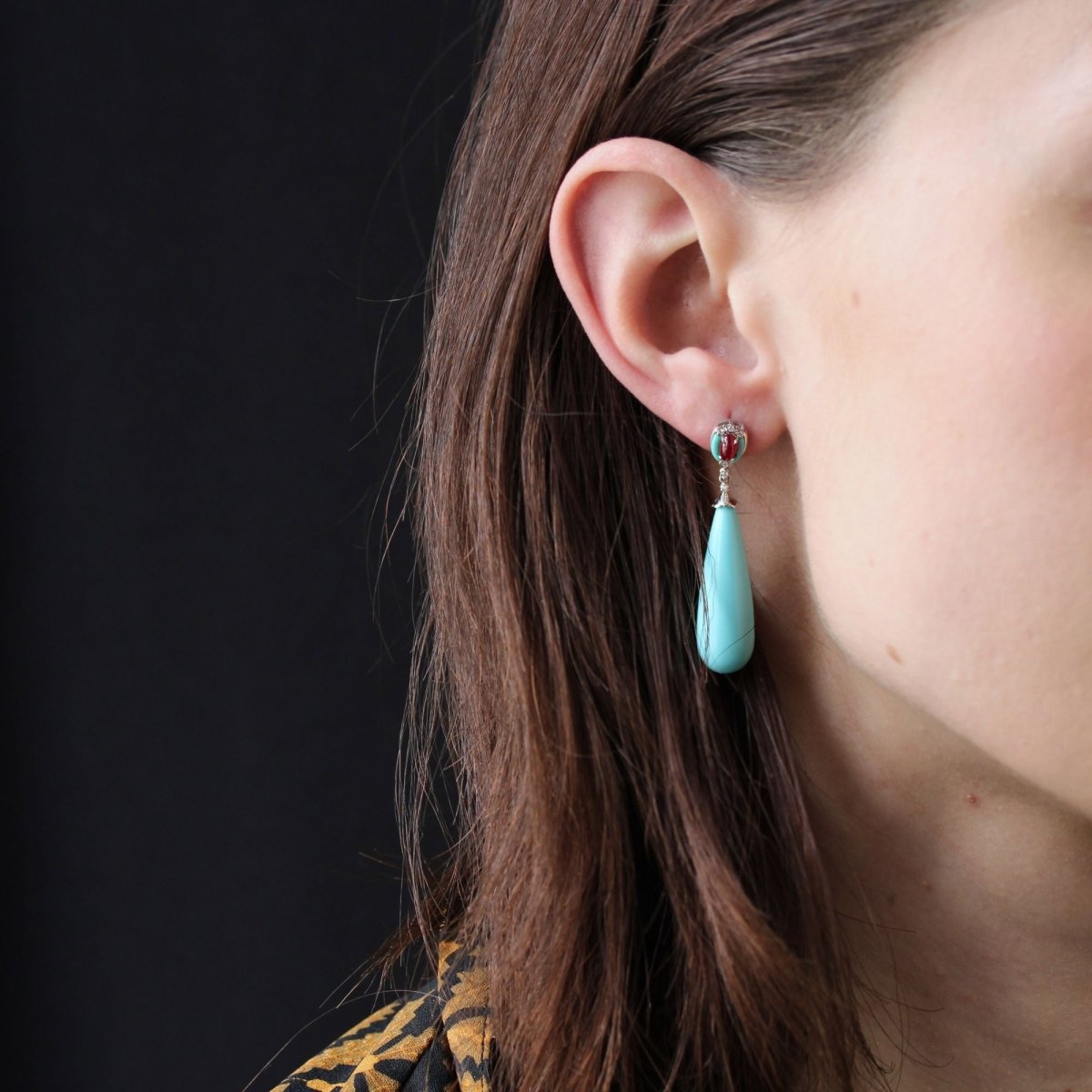 Boucles d'oreilles TURQUOISE Longilignes en or blanc - Castafiore