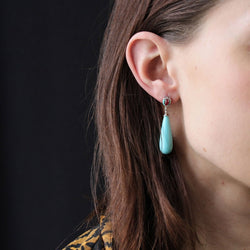 Boucles d'oreilles TURQUOISE Longilignes en or blanc - Castafiore