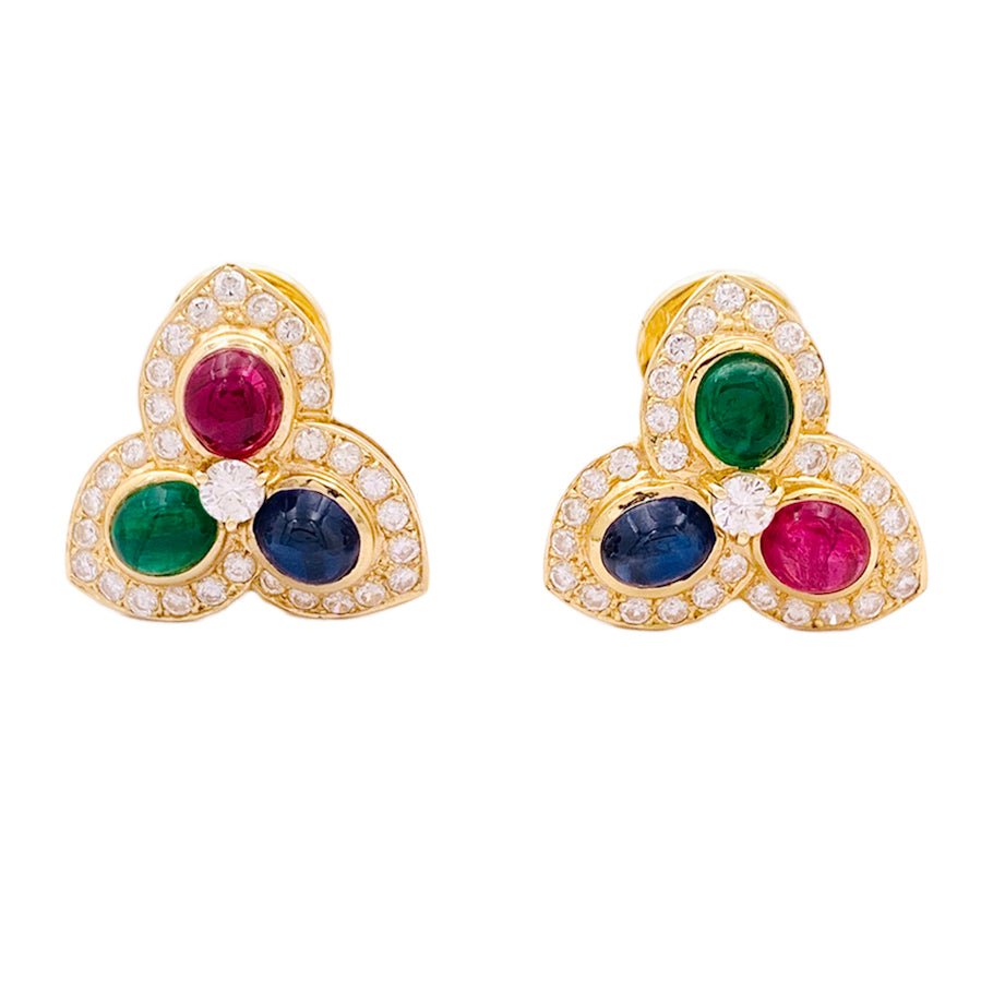 Boucles d'oreilles "Tutti Frutti" or jaune, éméraude, rubis, saphir et diamants - Castafiore