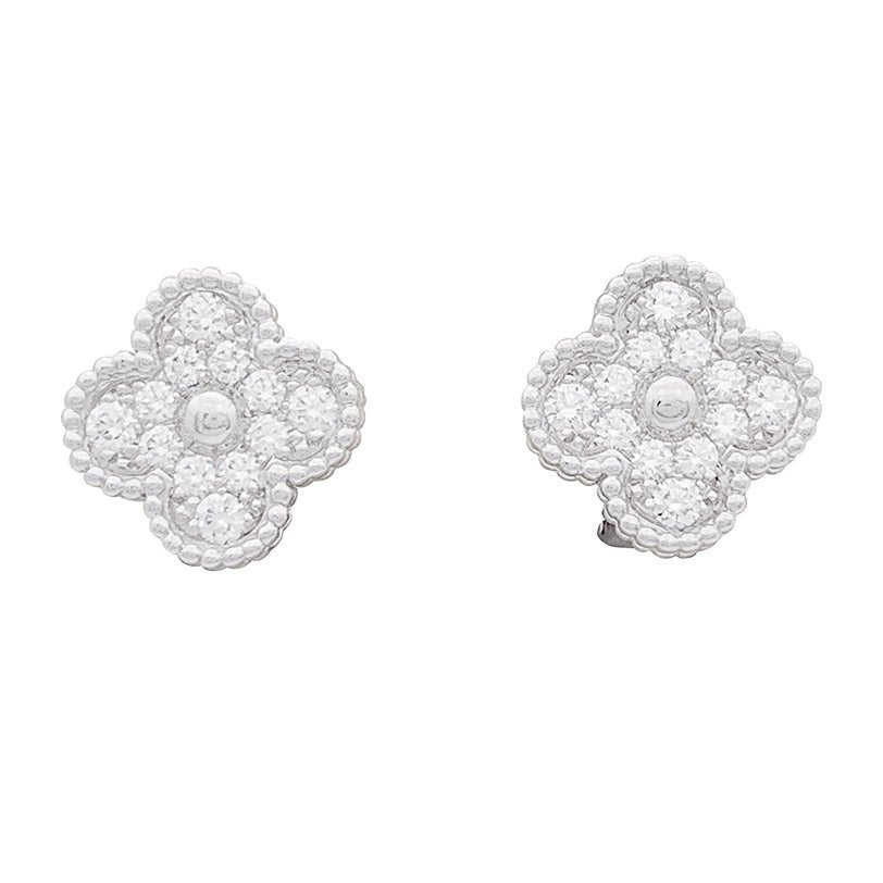 Boucles d'oreilles Van Cleef & Arpels "Vintage Alhambra" en or blanc et diamant - Castafiore