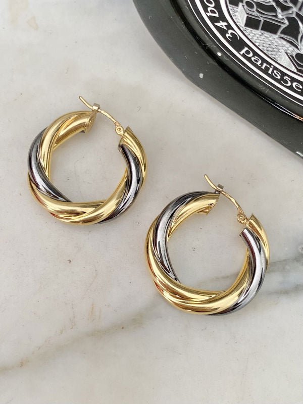 Boucles d'oreilles vintage créoles torsadées en or 18k - Castafiore