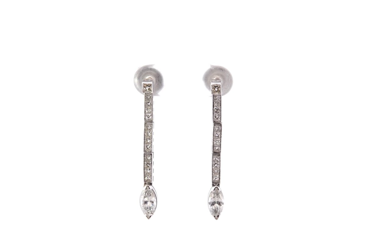 Boucles d'oreilles vintage diamants en or blanc 18k - Castafiore