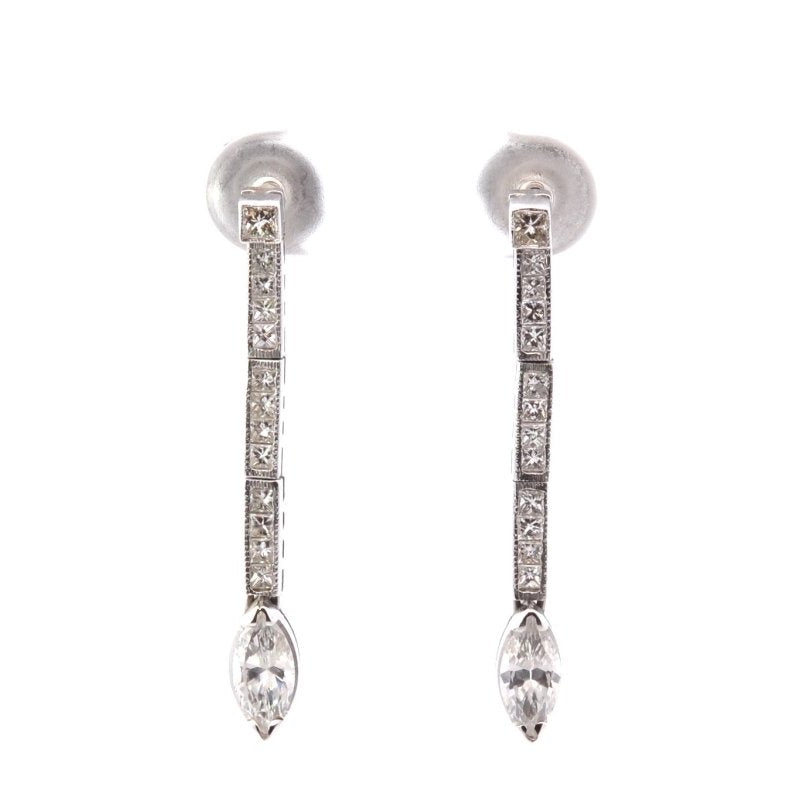 Boucles d'oreilles vintage diamants en or blanc 18k - Castafiore