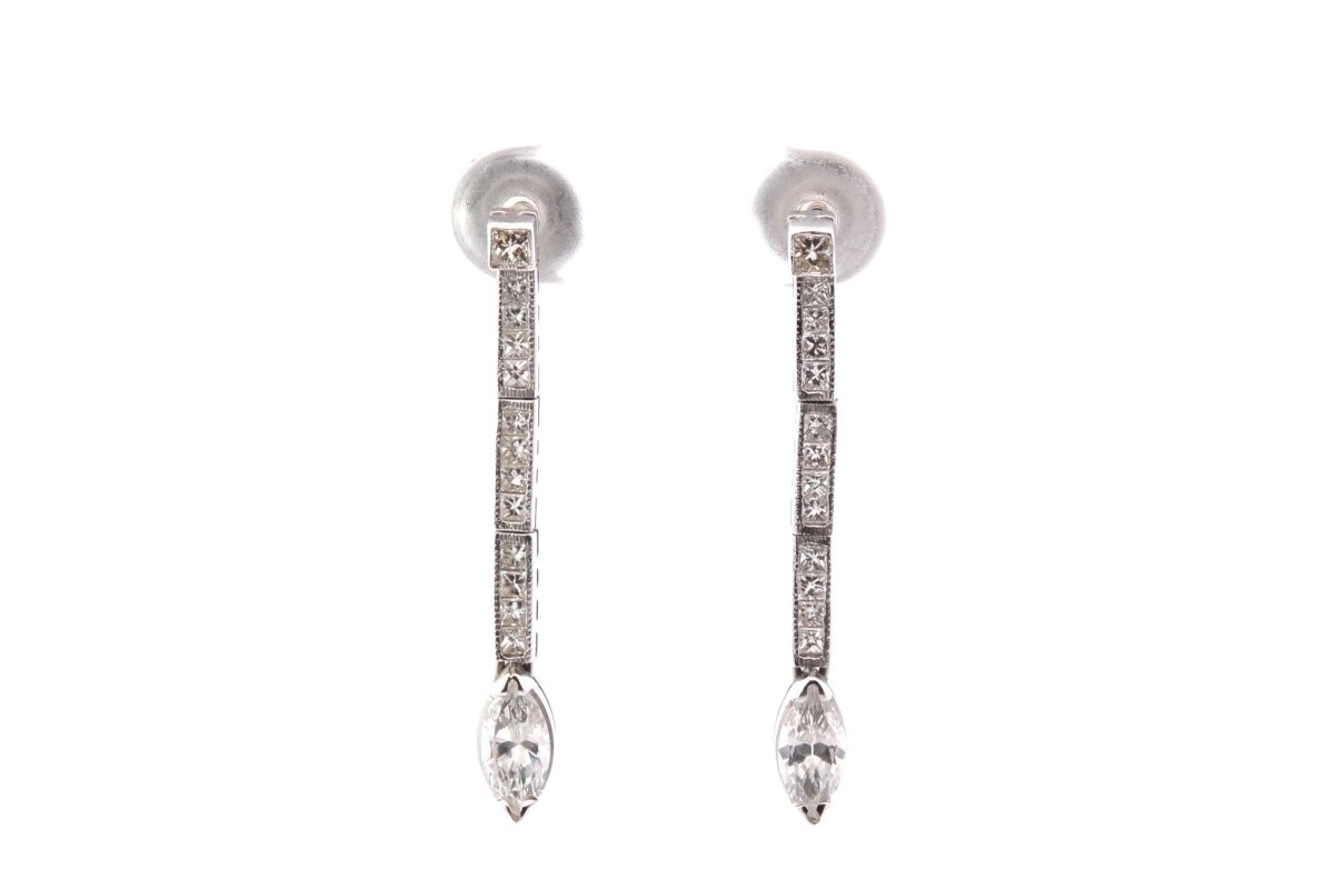 Boucles d'oreilles vintage diamants en or blanc 18k - Castafiore