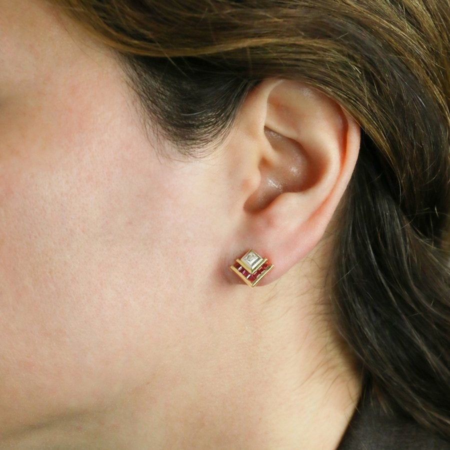 Boucles d’oreilles vintage diamants rubis calibres - Castafiore