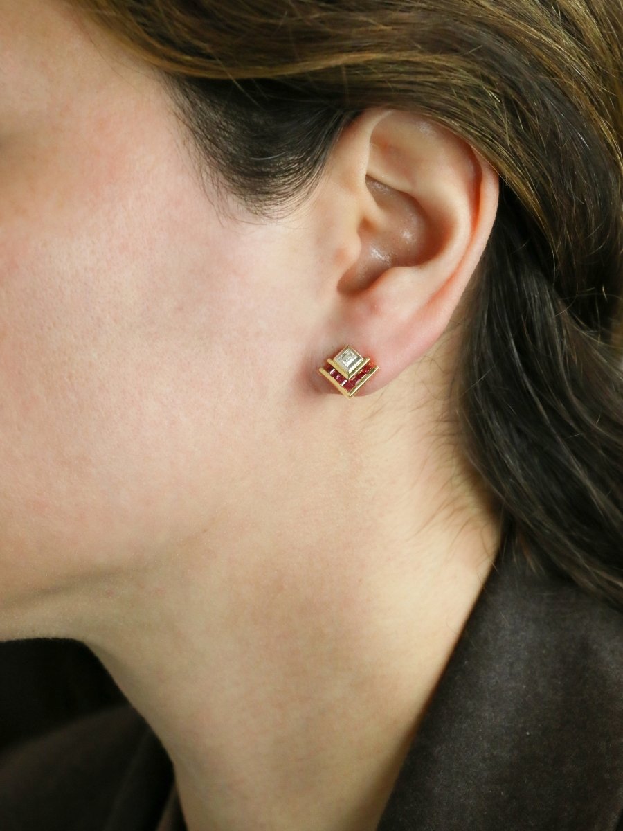 Boucles d’oreilles vintage diamants rubis calibres - Castafiore
