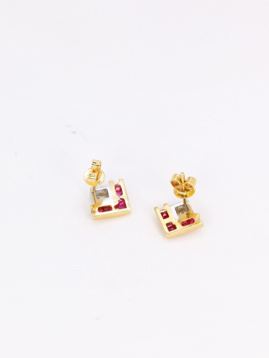 Boucles d’oreilles vintage diamants rubis calibres - Castafiore