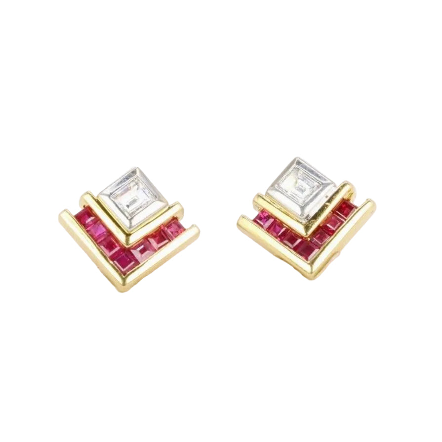 Boucles d’oreilles vintage diamants rubis calibres - Castafiore