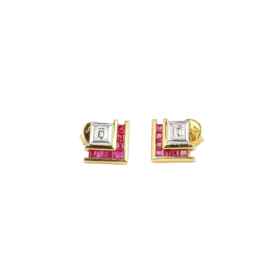 Boucles d’oreilles vintage diamants rubis calibres - Castafiore