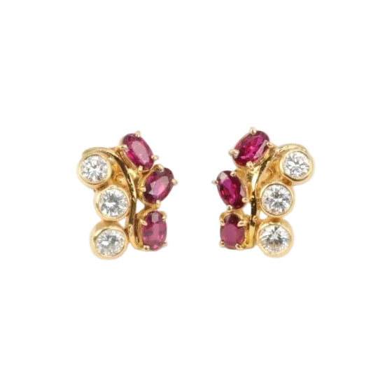 Boucles d’oreilles vintage en or, diamants et grenats - Castafiore