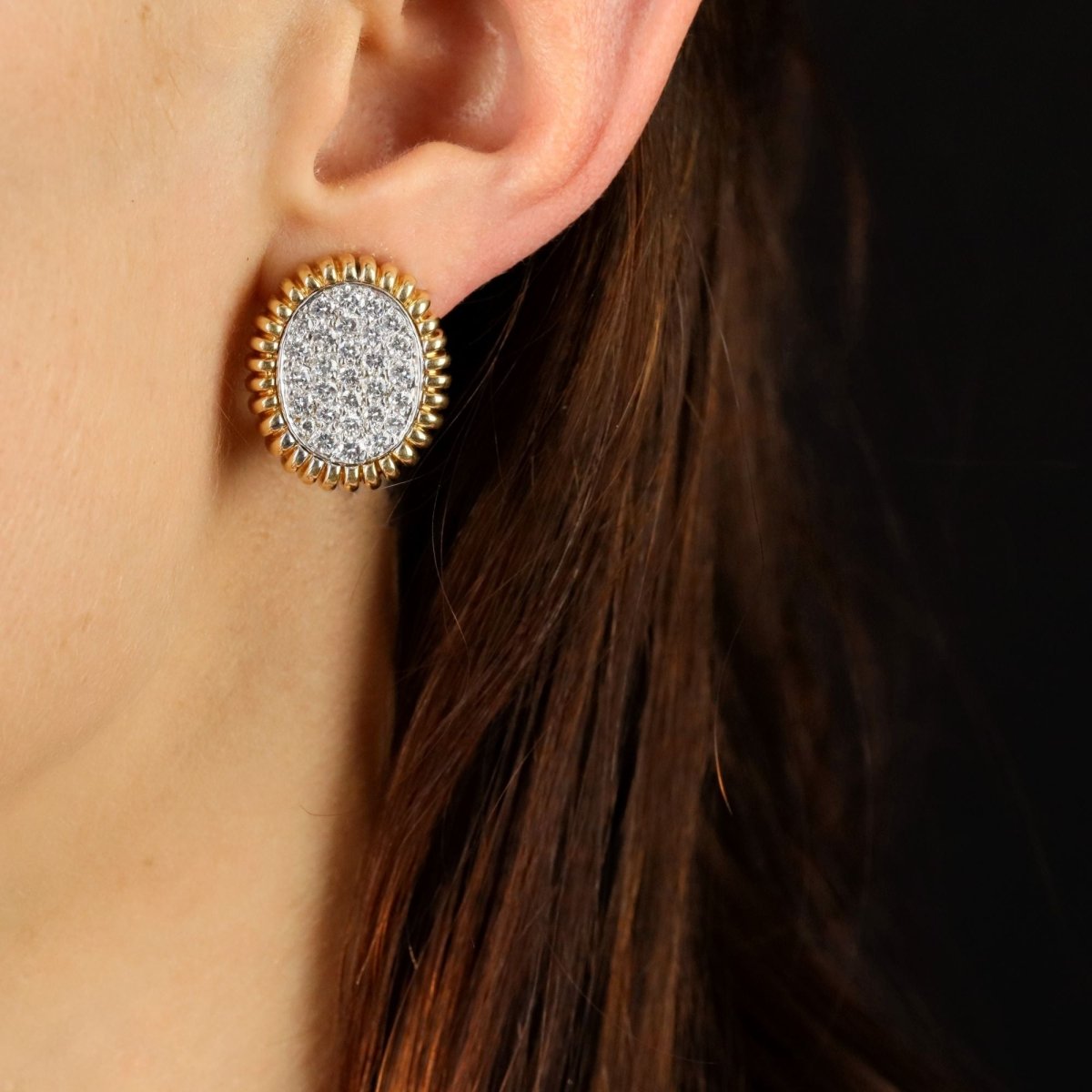 Boucles d'oreilles vintage en or jaune et platine avec diamants - Castafiore