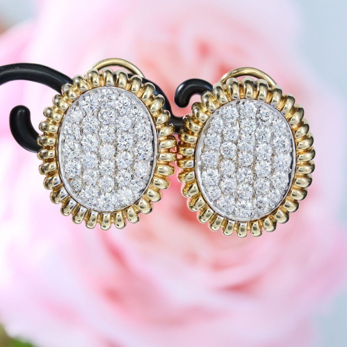 Boucles d'oreilles vintage en or jaune et platine avec diamants - Castafiore