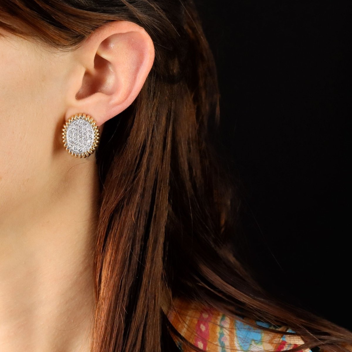 Boucles d'oreilles vintage en or jaune et platine avec diamants - Castafiore