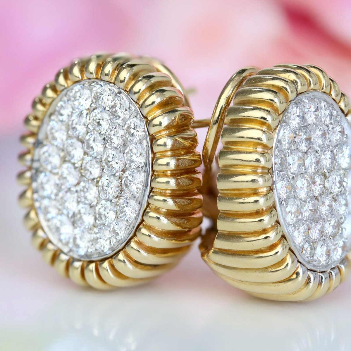 Boucles d'oreilles vintage en or jaune et platine avec diamants - Castafiore