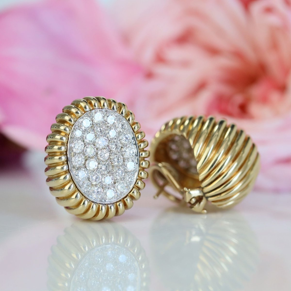 Boucles d'oreilles vintage en or jaune et platine avec diamants - Castafiore