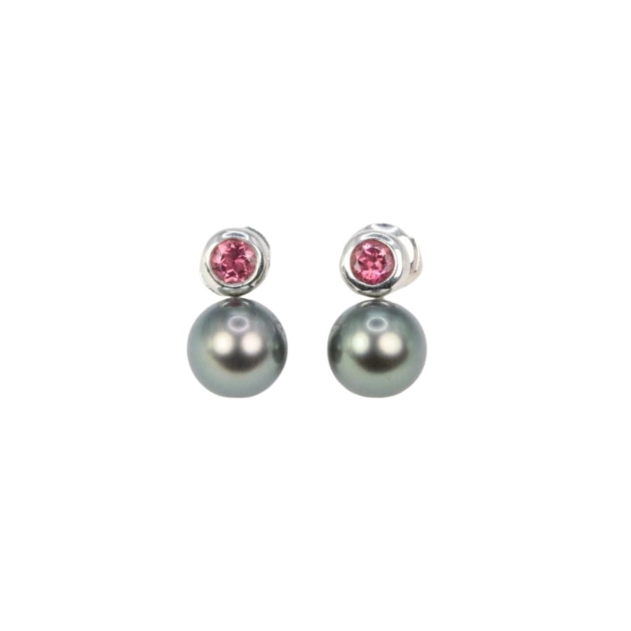 Boucles d’oreilles vintage en or, perles de Tahiti et tourmalines roses - Castafiore