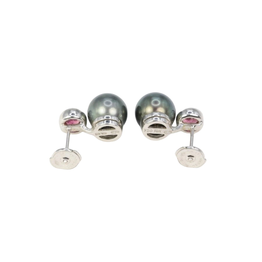 Boucles d’oreilles vintage en or, perles de Tahiti et tourmalines roses - Castafiore