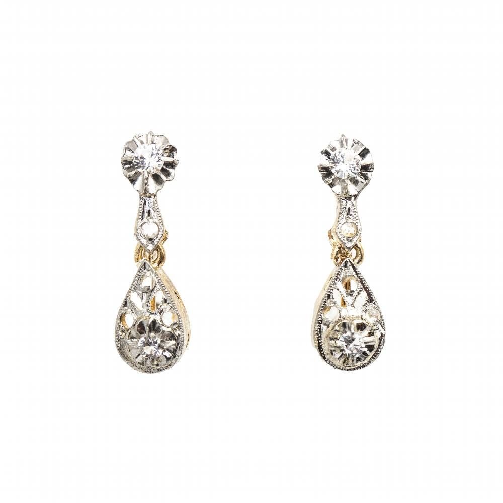 Boucles d'oreilles vintage en platine et diamants - Castafiore