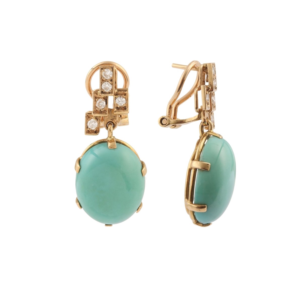 Boucles d'oreilles VINTAGE Pendants en or jaune et turquoises - Castafiore