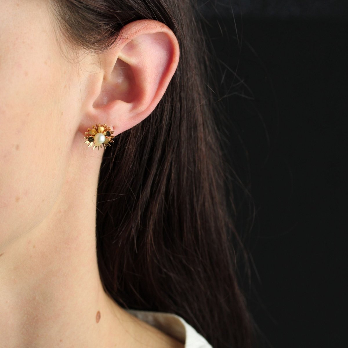 Boucles d'oreilles VINTAGE Puce en or rose et perles de culture - Castafiore