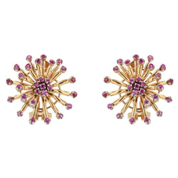 Boucles d'oreilles vintages fleurs or et rubis - Castafiore