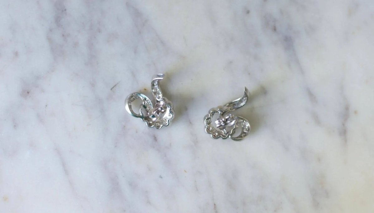 Boucles d'Oreilles Volutes Diamant Or Blanc - Castafiore